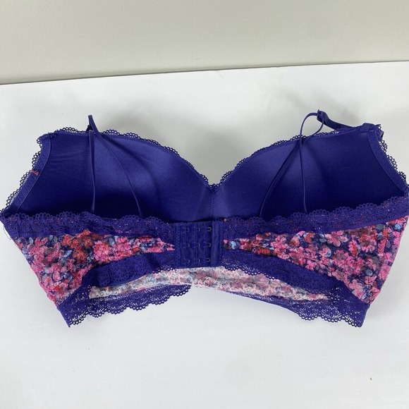 Womens Purple Lace Bra 40 DD Florals Padded Plus Size Full Coverage Rue 21 - Picture 3 of 5